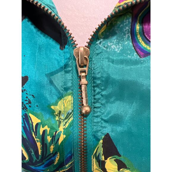 SPORTIF STUDIO 100% Silk 1980s Vintage Retro Parachute Jacket Teal Green Medium - Picture 3 of 7